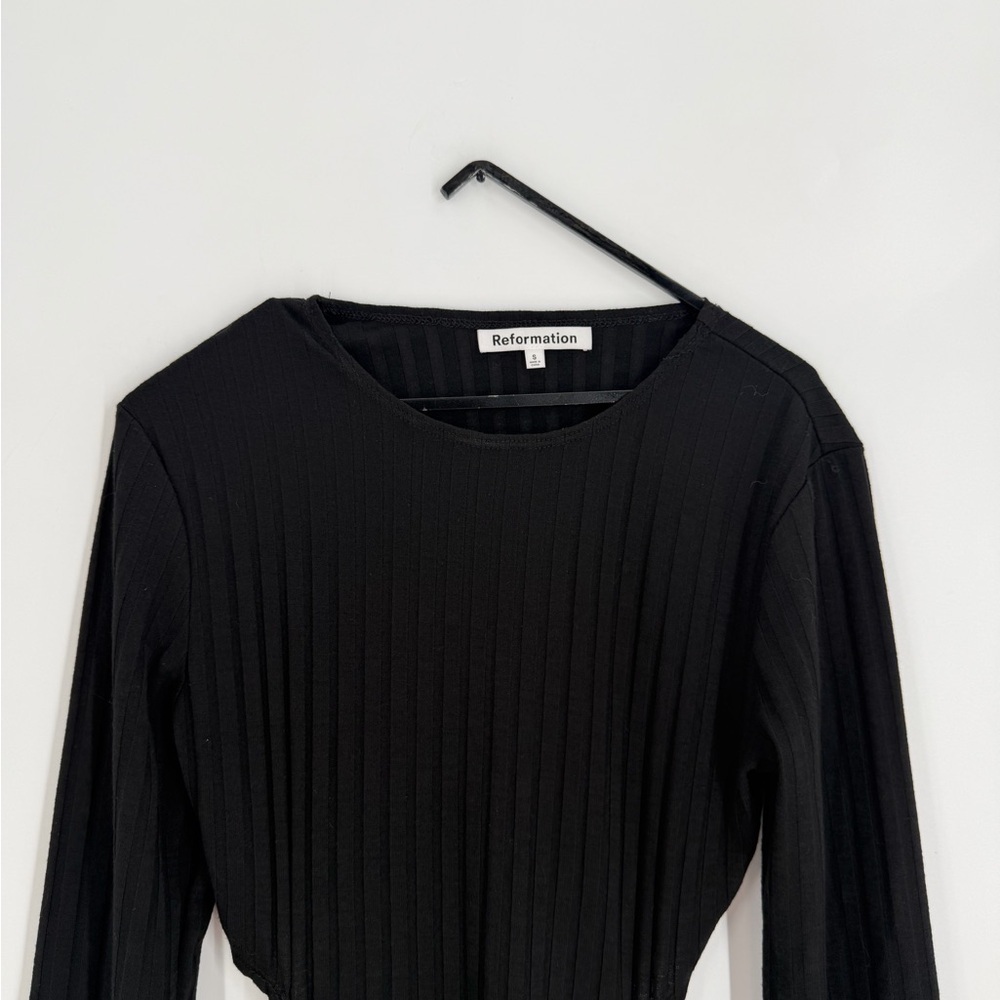 Reformation Auguste Slim Fitting Cut Out Long Sleeve Black Maxi Dress